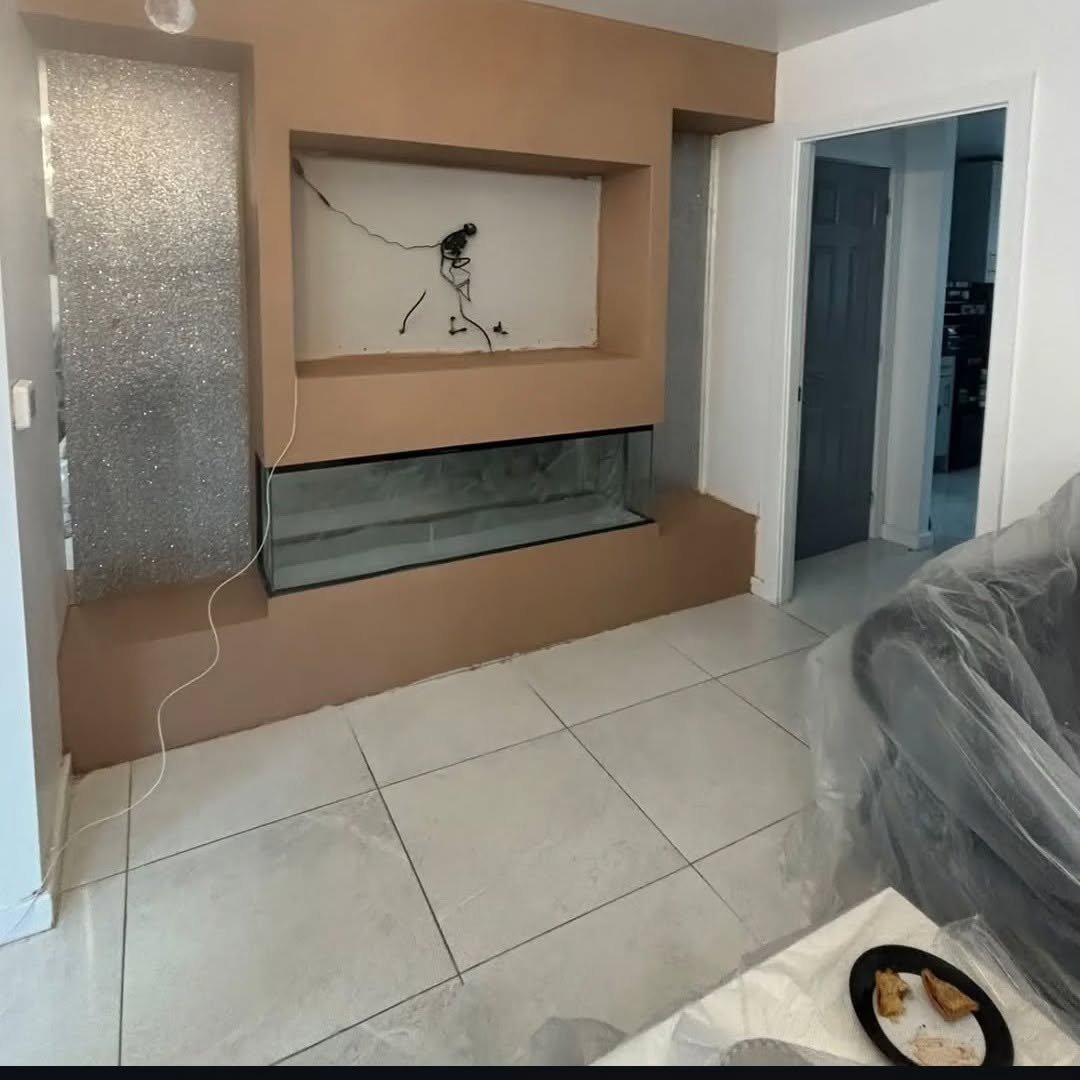 Living room media wall with display niches